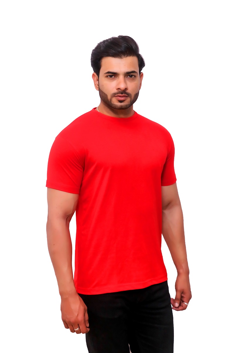Red Plain Regular fit T-shirt - Image 3