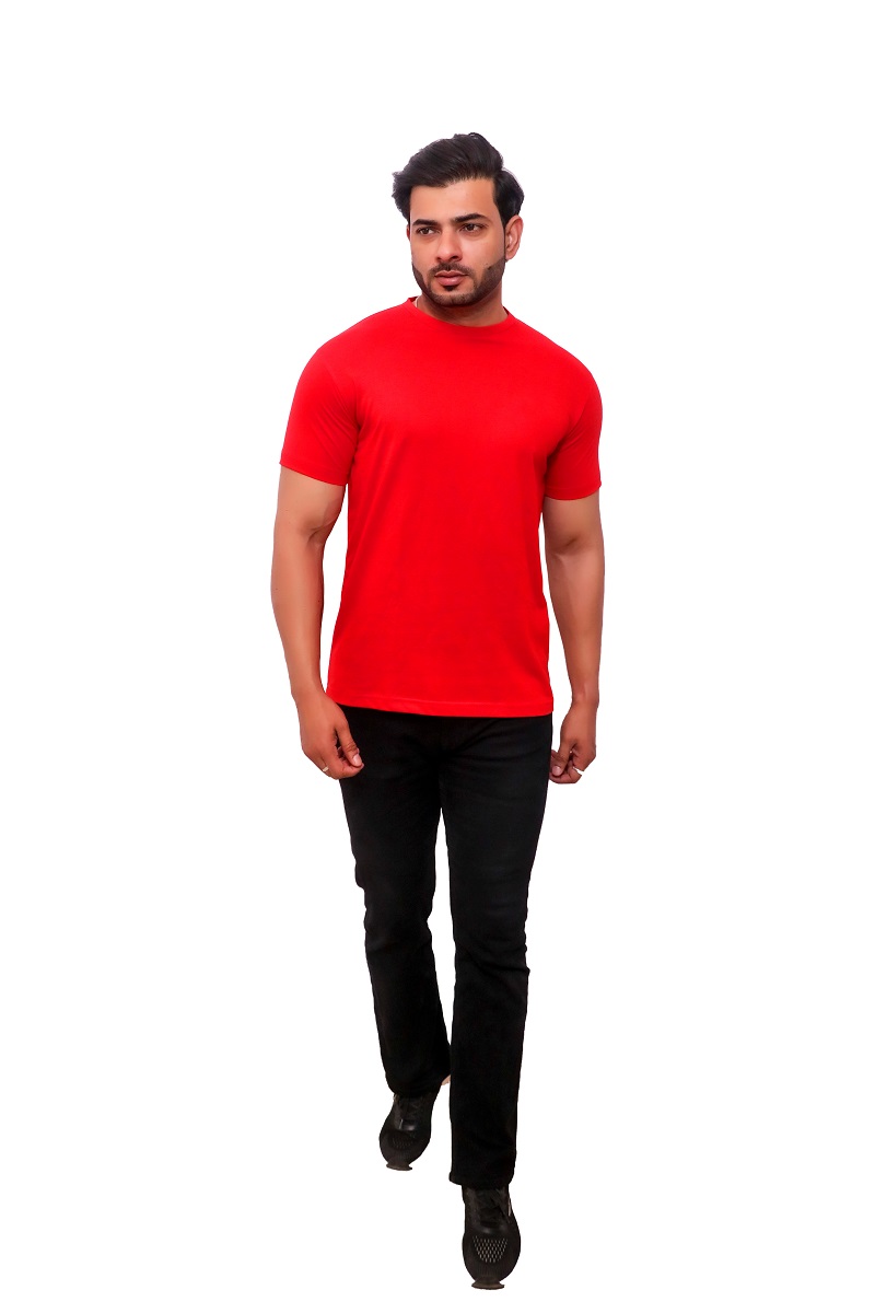 Red Plain Regular fit T-shirt - Image 5