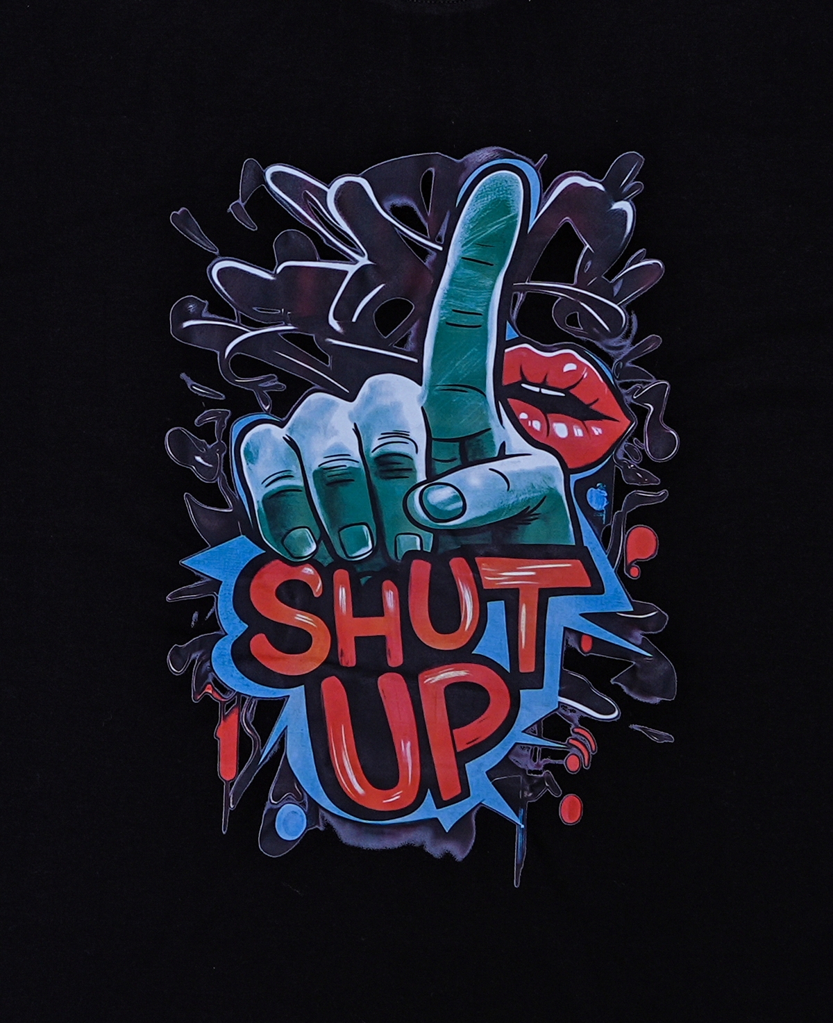 Oversized Black Shut up T-Shirt - Image 3